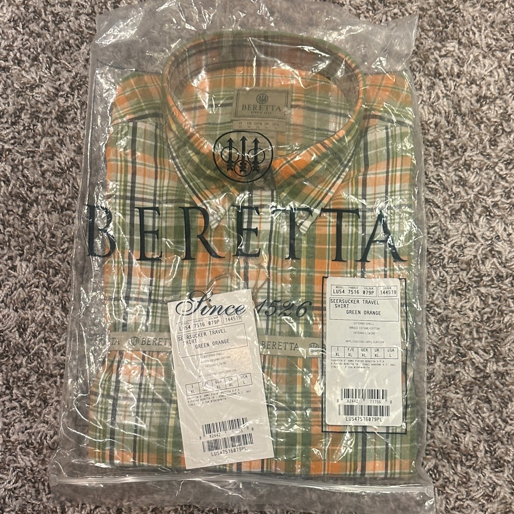 Men's Beretta Seersucker Green Plaid Shirt